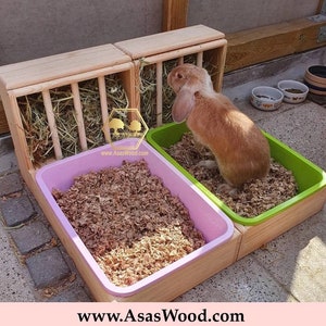 Rabbit hay feeder with litter box, Made by AsasWood