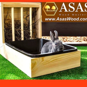 Rabbit Litter box with Hay Feeder / Rabbit hay feeder, bunny litter box, Made by AsasWood