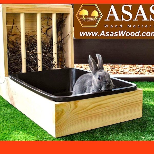 Rabbit Litter box with Hay Feeder / Rabbit hay feeder, bunny litter box, Made by AsasWood