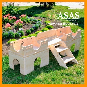 Rabbit castle, Wooden Handmade Bunny Rabbit Castle / made by AsasWood