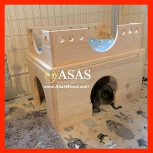 Rabbit House, Wooden Handmade Bunny Rabbit Castle, rabbit hideout / made by AsasWood