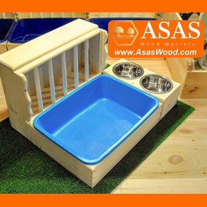 Alimentador de feno para coelhos com caixa sanitária, fabricado pela AsasWood