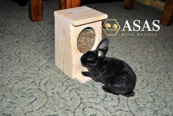 Rabbit Hay Feeder Wooden Bunny Hay Rack Asaswood Etsy
