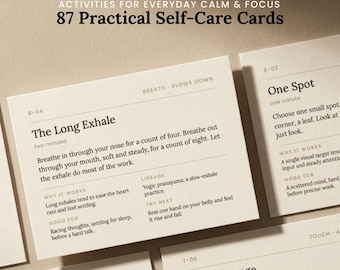 Wellbeing cards, anxiety coping, self care ritual, coping skill, stress management techniques, meditation, calming