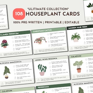 Cartões de cuidados com plantas, etiquetas de plantas, etiqueta de instruções de cuidados com plantas para impressão interna, presente de cuidador de plantas, planejador de plantas, etiqueta de jardim de plantas de casa