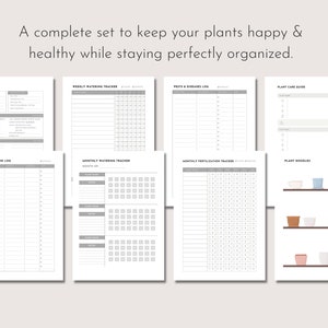 May include: A set of plant care printables, including a plant care card, watering tracker, pest and disease log, and plant care guide. The set also includes a propagation log, monthly watering tracker, monthly fertilization tracker, and plant doodles.