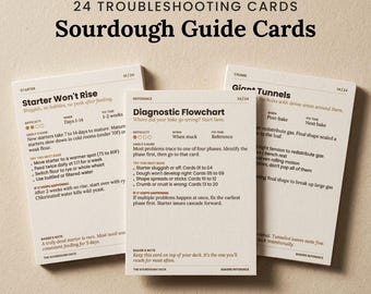 Sourdough Starter Guide, Bread Baking Cheat Sheet, Gift for Baker, Artisan Bread Troubleshooting, Baking Reference