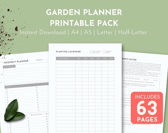 Páginas para impressão do planejador de jardim, plantas para impressão, ferramentas de jardineiro, registro de experiências de horta