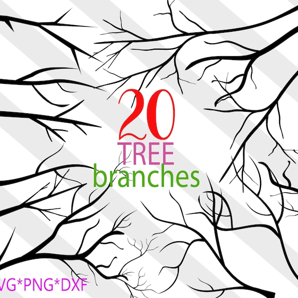 20 Tree branch SVG, Branch Silhouettes SVGs, branch SVG, bare branch SVG, branches for cricut, bare tree branches, branch PNGs, large tree,