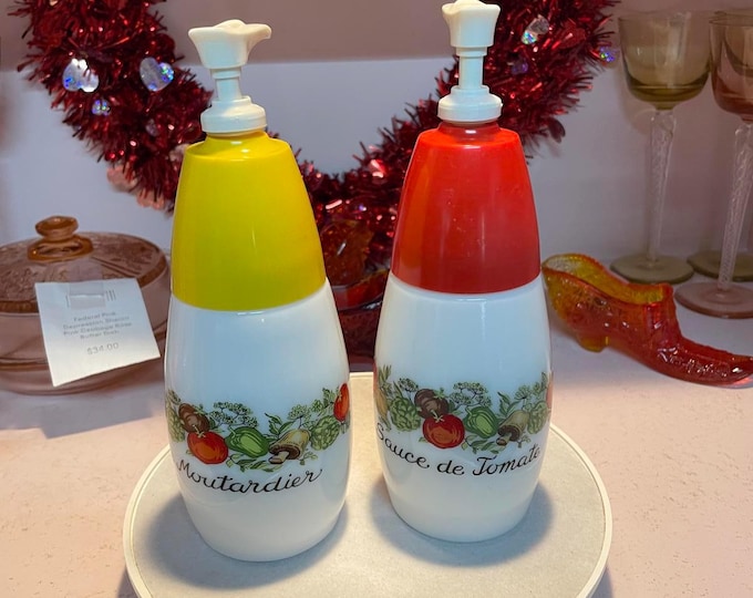 Wheaton Glass Vintage Ketchup & Mustard Dispenser Set by GEMCO Retro Diner