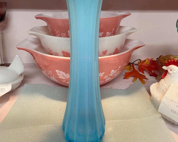 Fostoria Heirloom Opalescent Blue Swung Vase – 10.5" MCM Collectible