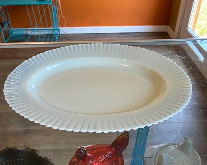 MacBeth Evans Cremax Petalware 13" Platter UV Glow Uranium Glass