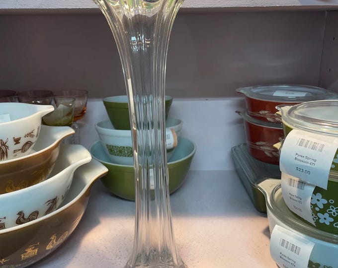 Imperial Glass Clear Swung Vase 15 Inch Vintage Mid Century Art Glass