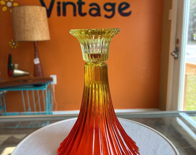Fostoria Bittersweet Amberina Candle Holder UV Glow Art Glass Rare