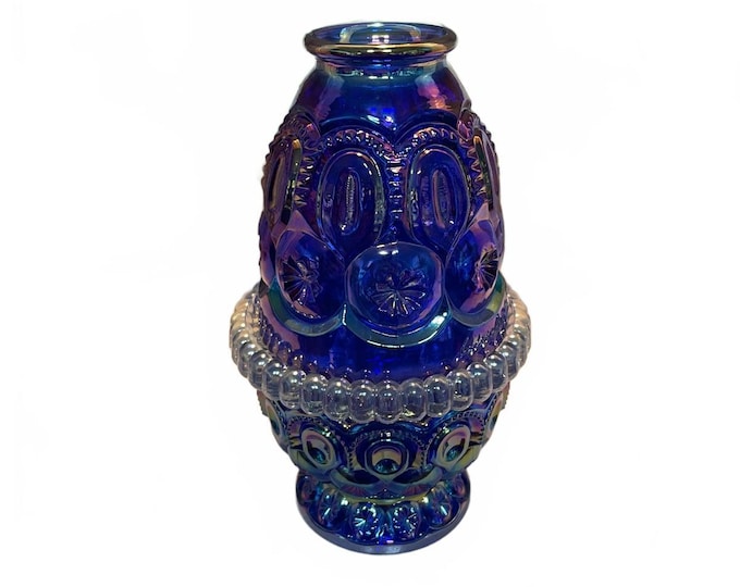 Weishar Cobalt Blue Carnival Glass Moon & Stars Fairy Lamp – 3-Piece Set