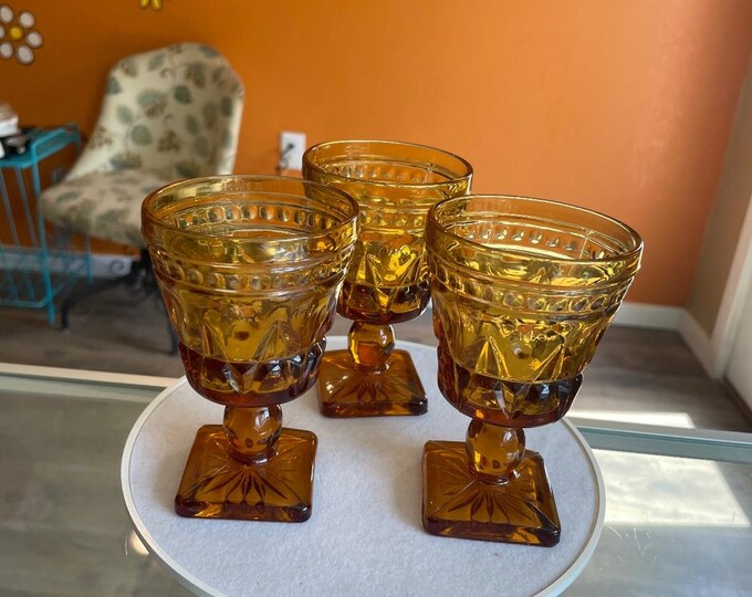 Amber Glass Vintage Park Lane Glasses by Indiana Glass - Set of 3 Juice Glasses