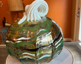 Hand Blown Multicolor Glass Pumpkin by Museum Artist One-of-a-Kind