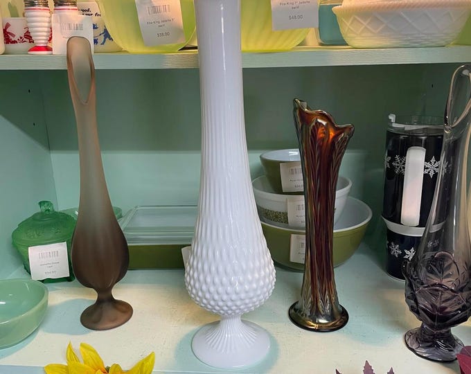 Fenton Vintage White Hobnail Swung Pedestal Vase–21" Inch Milk Glass Collectible