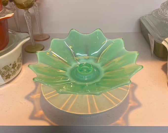 Fostoria Vintage Heirloom Green Opalescent Candle Holder