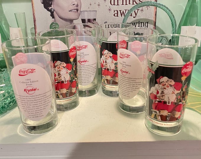 Coca‑Cola Sundblom Santa Glasses 1995 Set of 6 Krystal Collector
