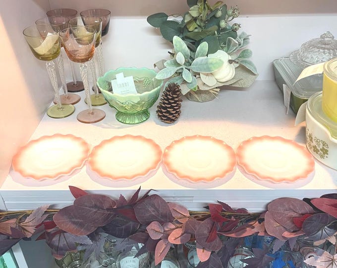 Hazel Atlas Vintage Pink Crinoline Ruffle 5.5" Saucers set of 4