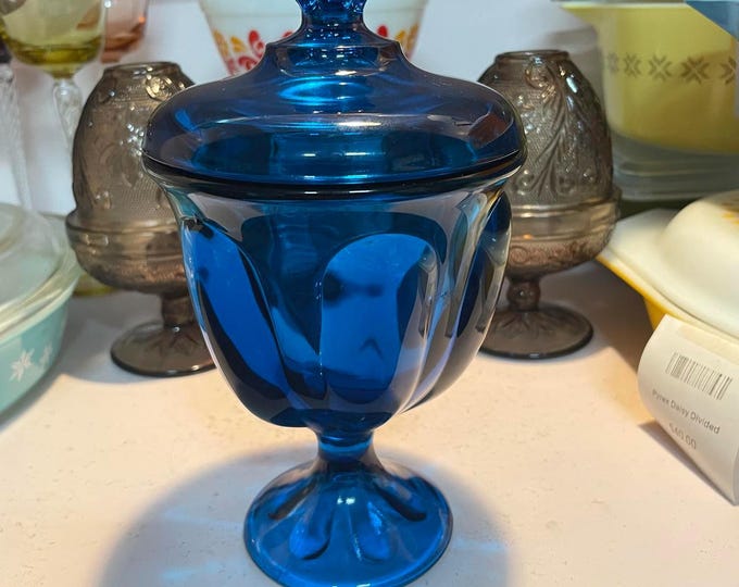 Viking Glass Epic Six Panel Blue 8" Dish with Lid