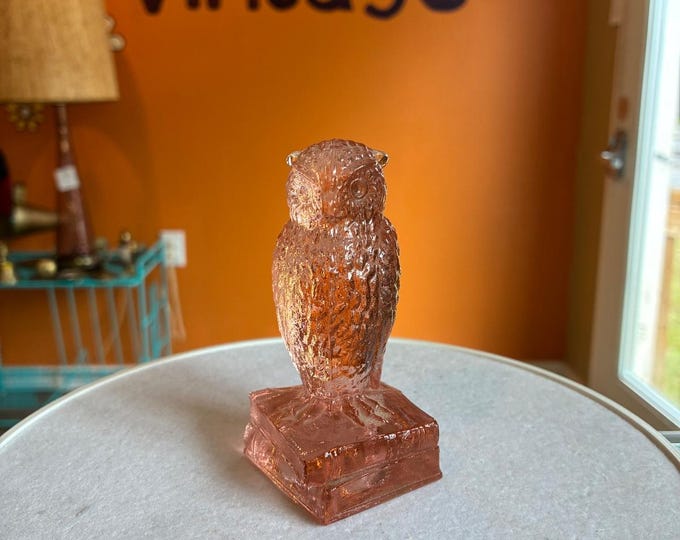 Vintage Degenhart Pink Glass Owl Figurine Art Glass Collectible