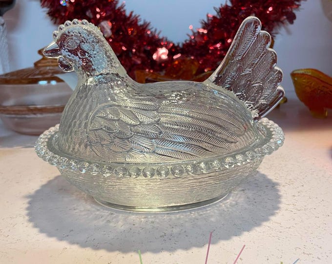 Indiana Glass Vintage Clear Hen on Nest Covered Candy Dish