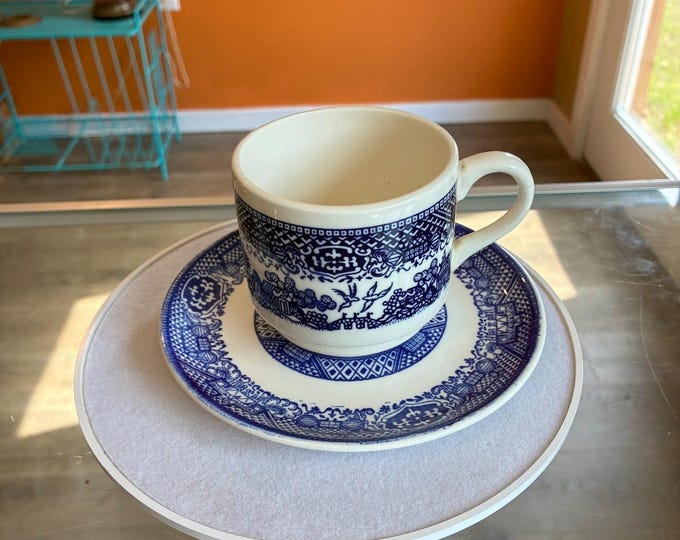 Royal China Willow Ware Blue Cup & Saucer Set of 5 Vintage Transferware