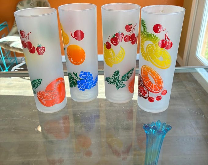 Federal Vintage Glass Frosted Fruit Tumblers Set of 4 MCM Drinkware
