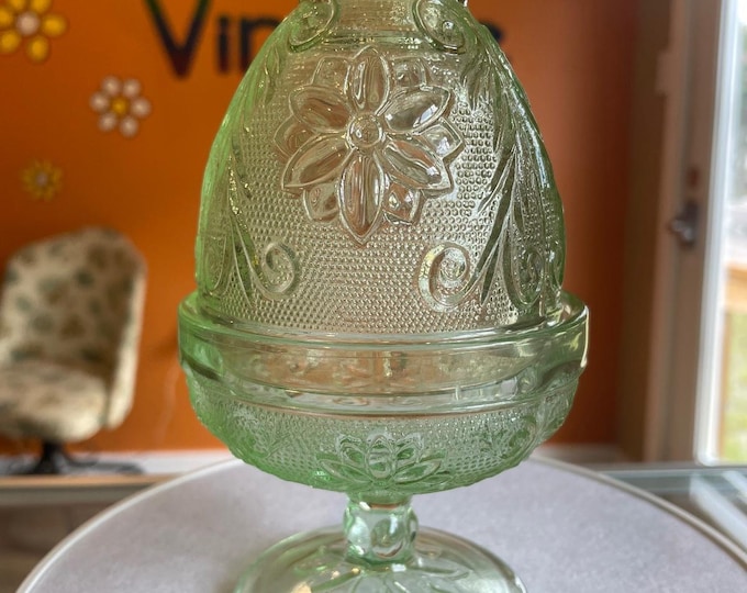 Indiana Glass Vintage Tiara Chantilly Green Fairy Lamp Candle Holder