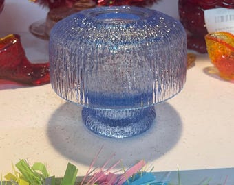 Indiana Glass Tiara Periwinkle Blue Mushroom Fairy Lamp Vintage Candle Light