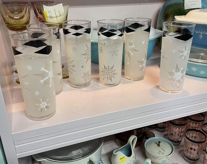 Anchor Hocking vintage atomic snowflake 14 ounce glasses set of six