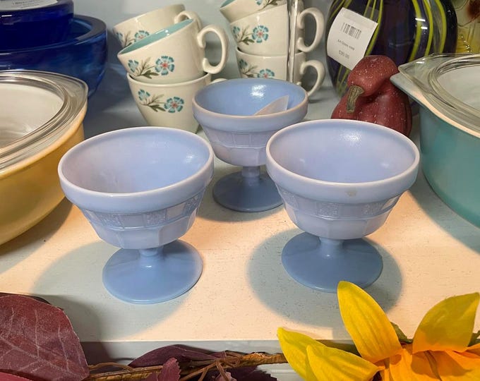 Jeanette Vintage Doric Delphite Blue Sherbet Bowl Set of 3.