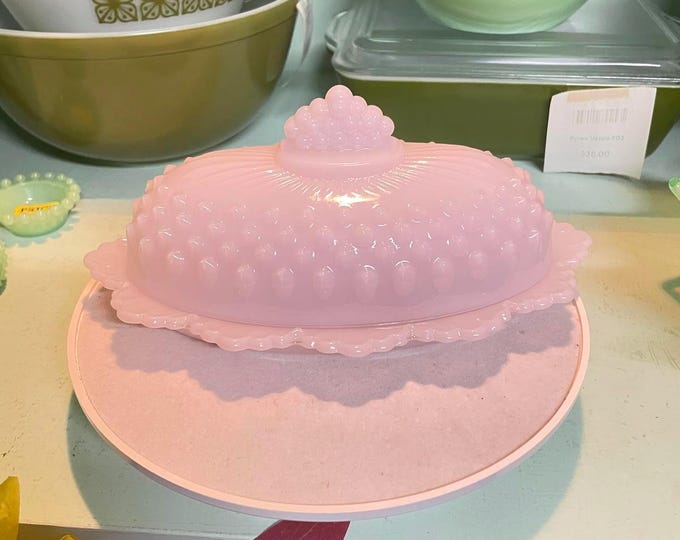 Mosser Gigi Hobnail Crown Tuscan Pink Butter Dish Handcrafted Decorative