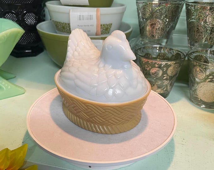 Vintage Avon Milk Glass Hen on Nest Dish