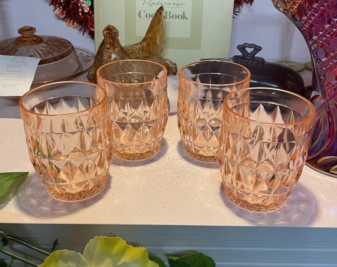 Jeannette Windsor Pink Depression Glass 9oz Tumblers Set of 4