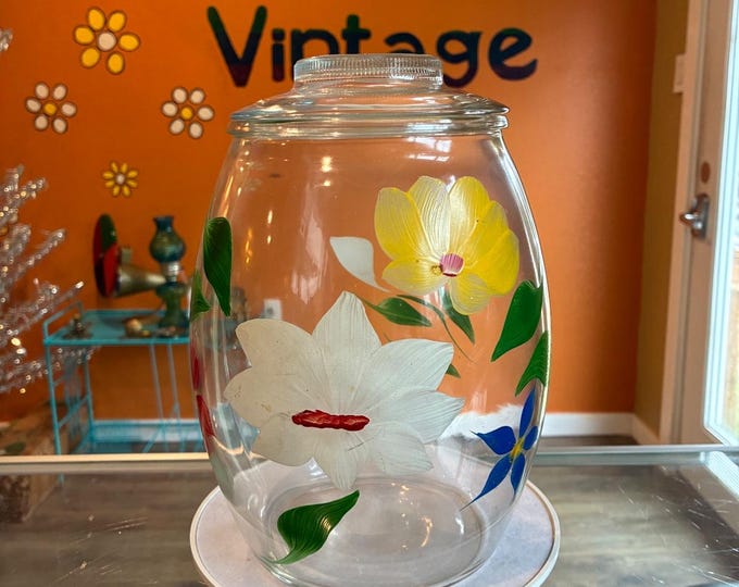 Bartlett Collins Primrose Floral Hand Painted Glass Cookie Jar Vintage 1952