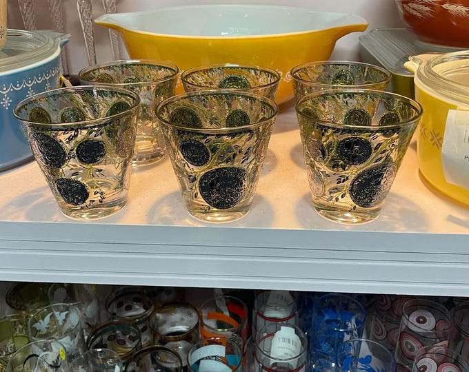 Culver Midas Silver Coin Rocks Glasses Set 6 Vintage MCM Barware