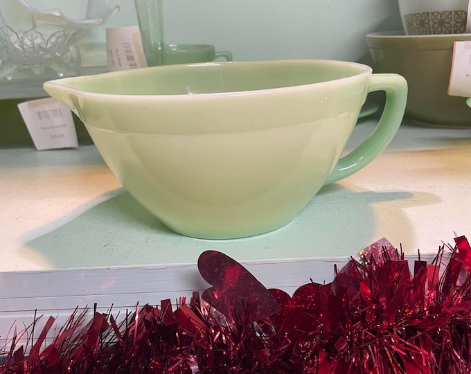 Fire-King Jadeite Batter Bowl with Spout-Handle–Authentic Vintage Anchor Hocking