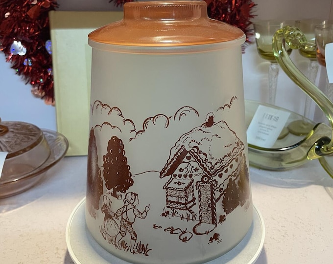Vintage Bartlett Collins Pokee Hansel Gretel Cookie Jar Frosted Glass