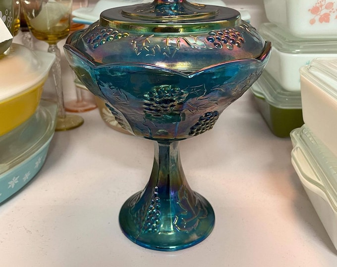 Indiana Glass Company Vintage Blue Carnival Glass Dish