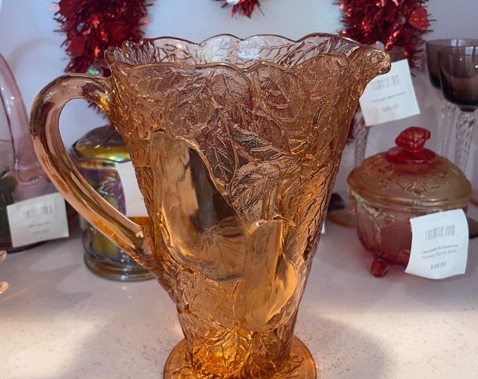 Vintage Indiana Glass Pink Sweet Pear Pitcher Fruit Pattern Glassware