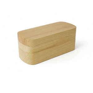Traditionelle japanische Bento-Box, aus einem Stück Hinoki-Holz geschnitzt, oval, doppelschichtig, 400 + 500 ml