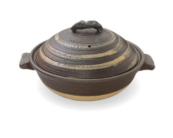 Japanese Donabe Clay Pot, 2 Litre, Handmade in Japan, Good for 3-4 people