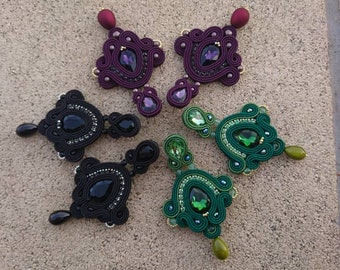 Italian pendant soutache earrings drop crystals beads rhinestone chain gift for her girl woman three shades
