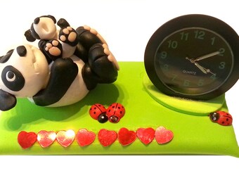 Handmade polymer clay figure with clock