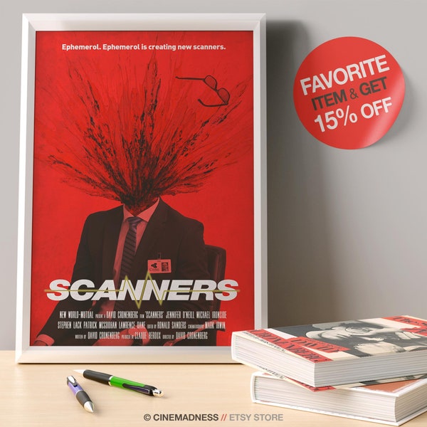 Scanners de David Cronenberg avec Michael Ironside, 1981. Affiche de film rétro d'horreur corporelle alternative art citation impression de haute qualité