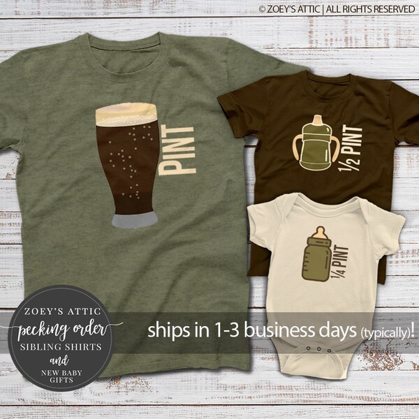 set of 3 pint half quarter pint matching dark t-shirts | dad kiddos matching three shirts fathers day set | father's day gift MDF1-011-3Set