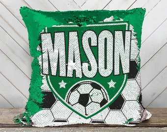 soccer sequin pillow